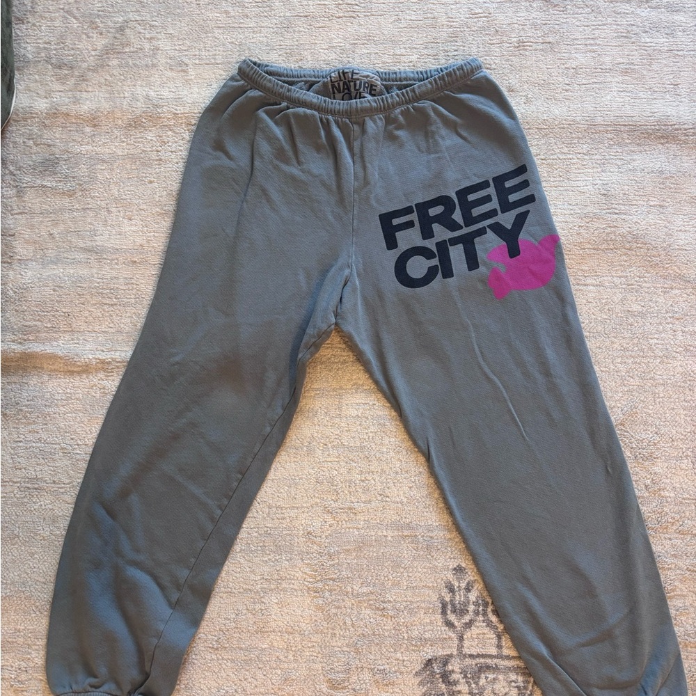Freecity Gray Track Pants with Pink Logo